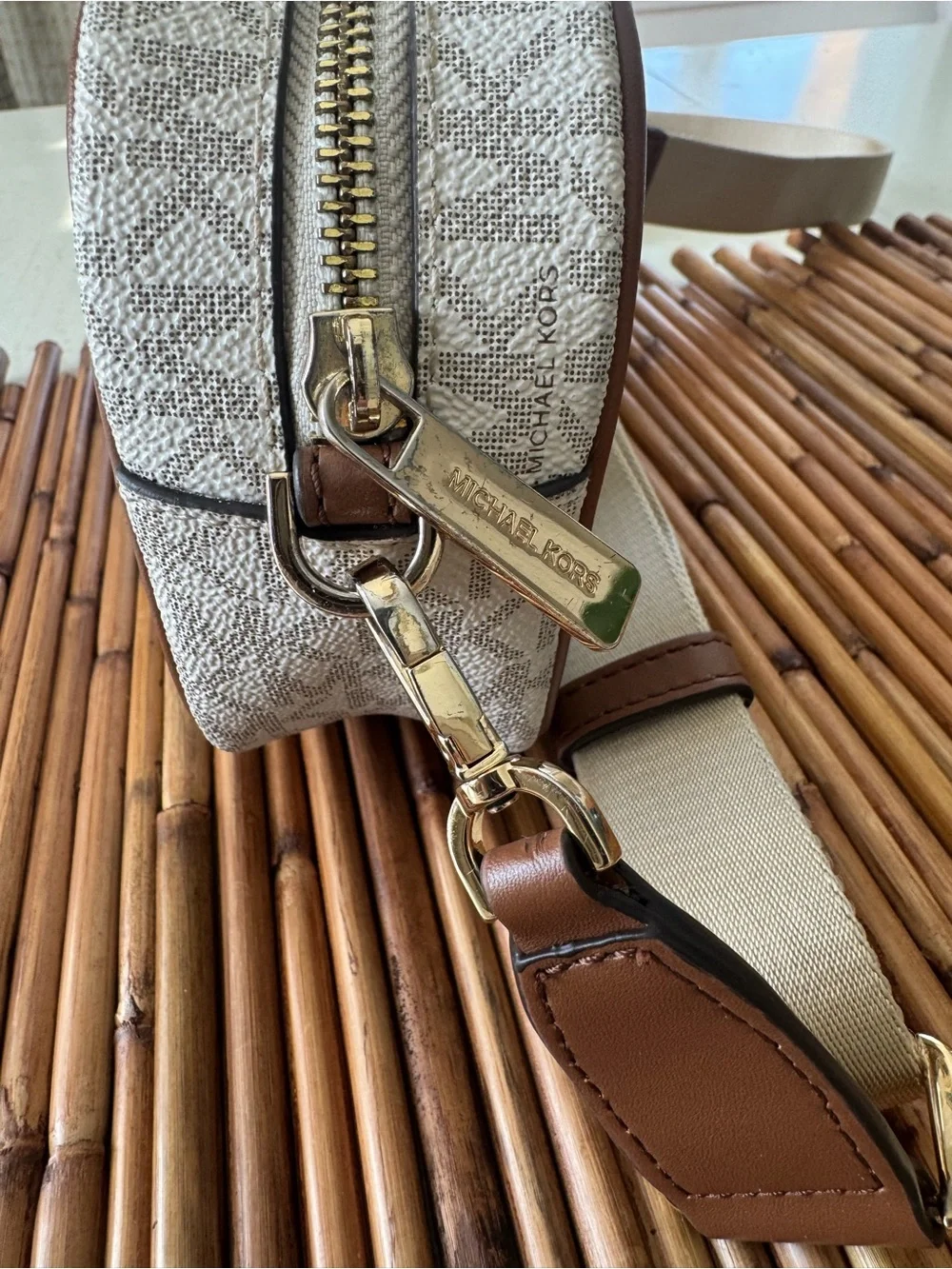 Michael Kors Cream and Brown Logo Crossbody Bag
